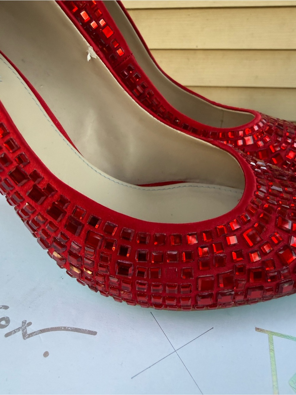 Betsey Johnson Red Beaded Pointed-Toe Pumps - Picture 3 of 9